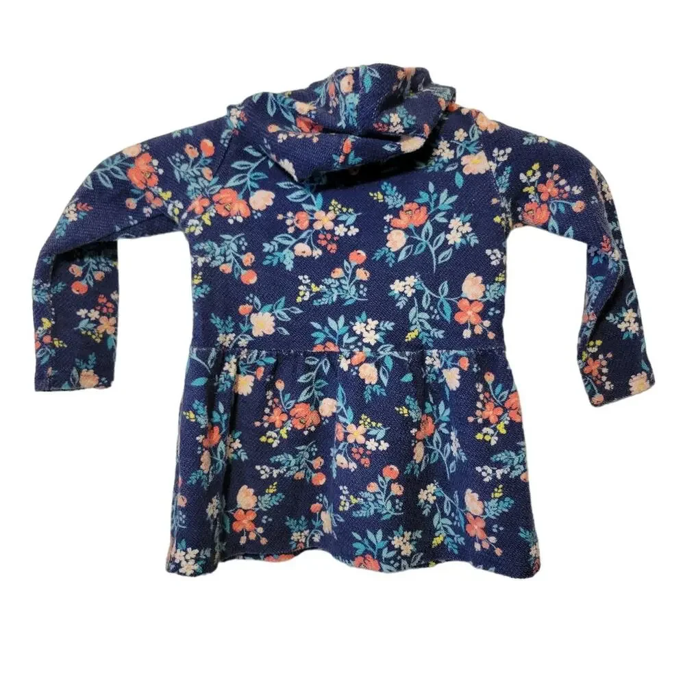 CARTERS Hooded Waffel Henley Top Skirted Ruffle Blue Floral Girl Size 4T Cotton